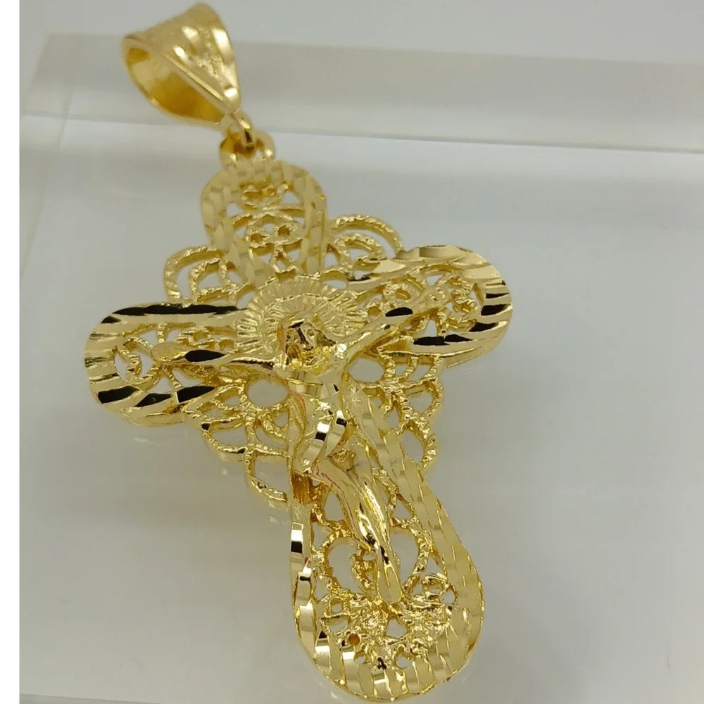 Karatbond Vintage Y2K Gold Filigree Large Crucifix Cross Pendant Made in USA NOS
